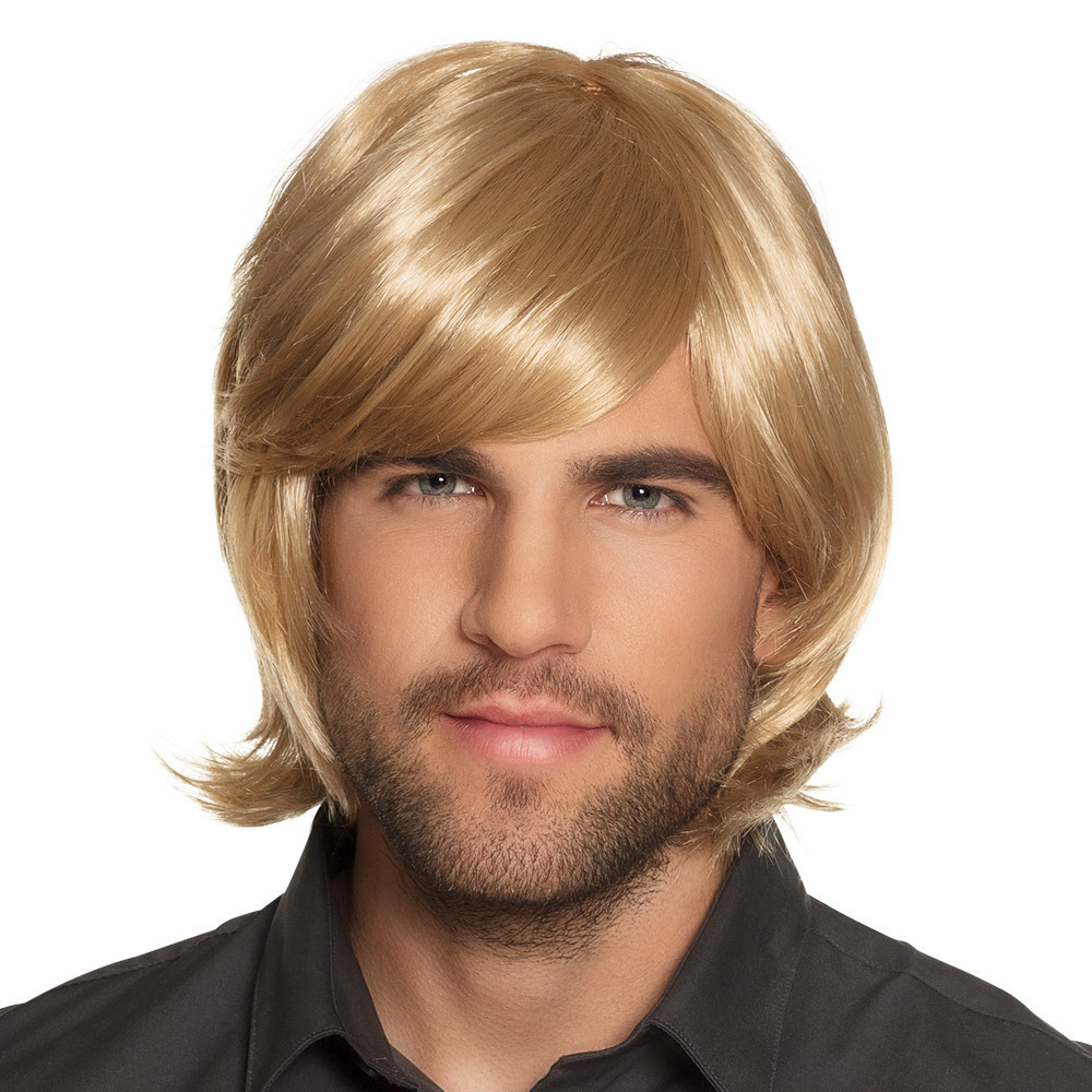Verkleed pruik - blond - lange haar - voor heren - Carnaval - herenpruik -