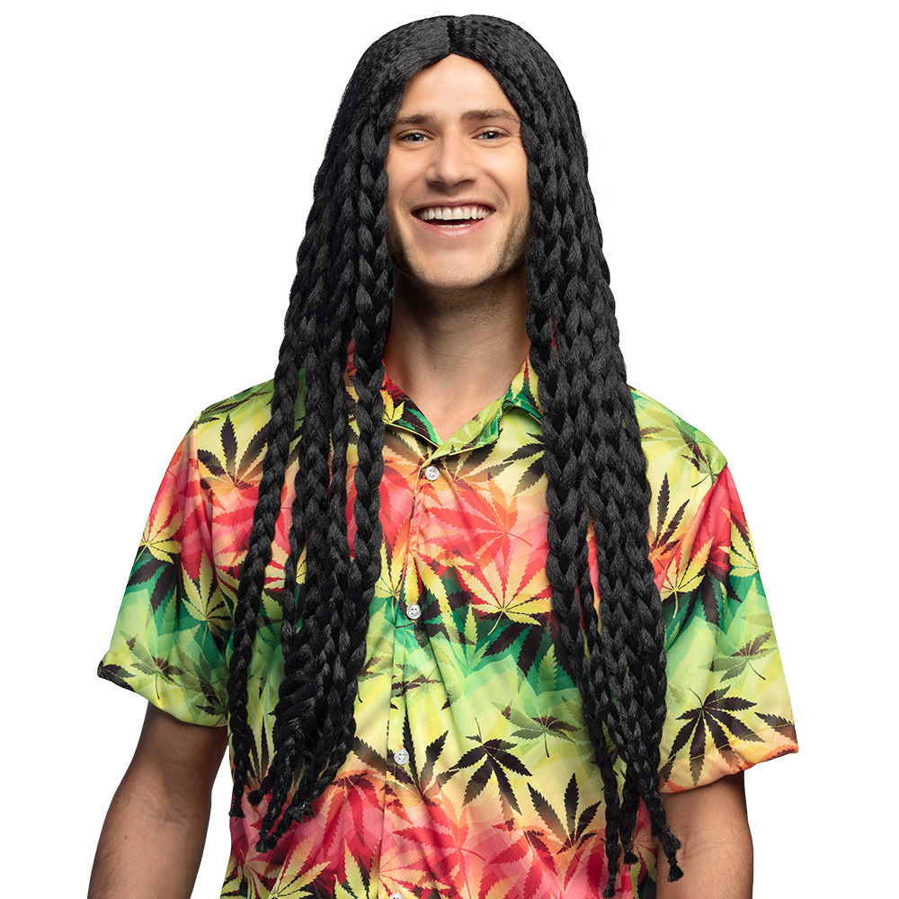 Boland Party heren verkleedpruik - zwart - dreadlocks vlechten - lang haar - Bob -