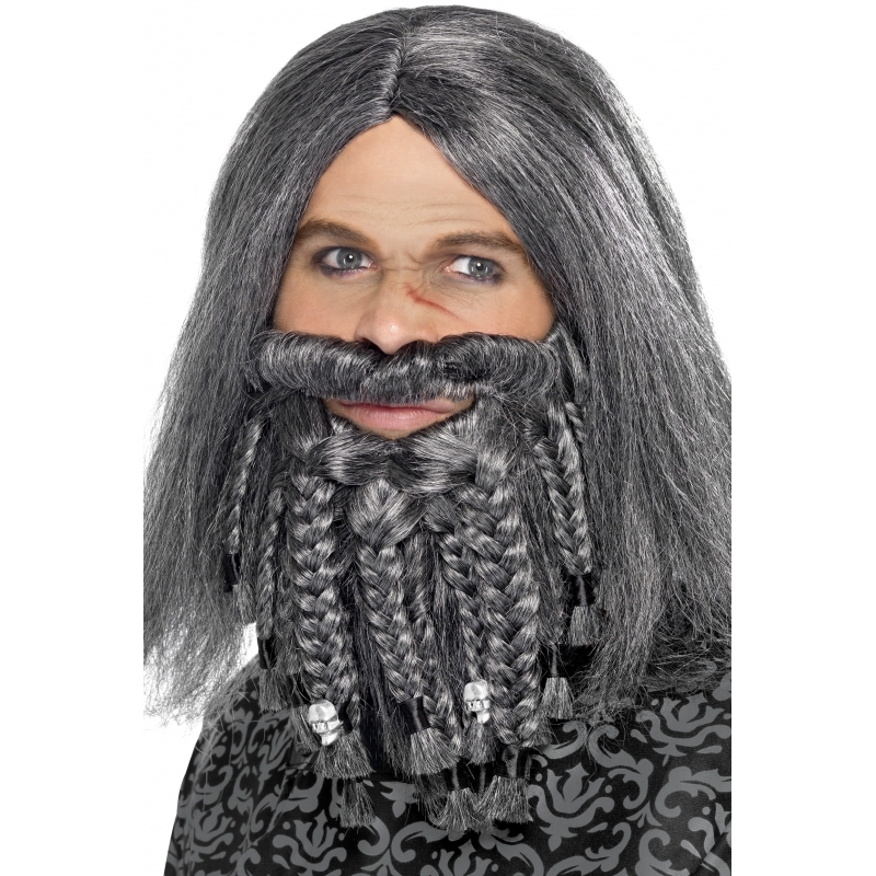 Grijze piraten pruik met baard -