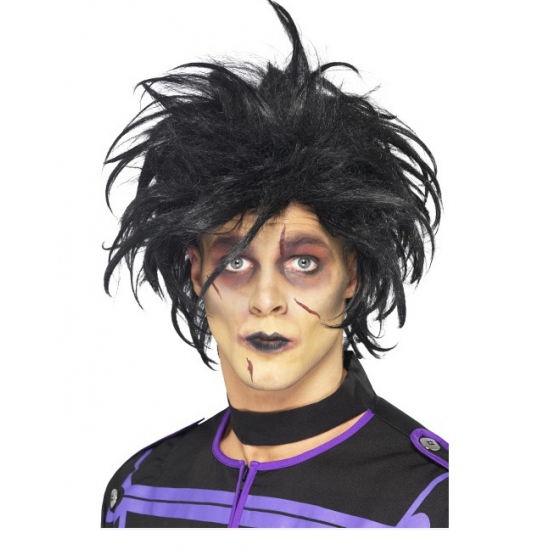Verkleed pruik - Edward Scissorhands - zwart - heren - New wave - Punk - herenpruik -