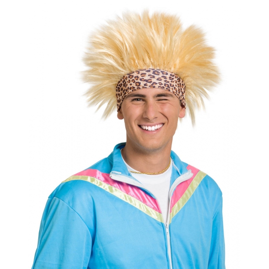 Funny pruik blond met zweetband -