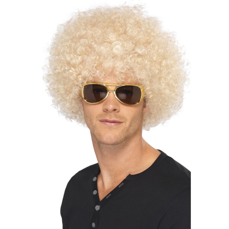 Blonde afro pruik voor heren -