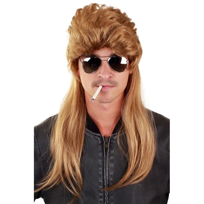 Carnaval verkleed herenpruik - blond - lang haar met matje - johnny -