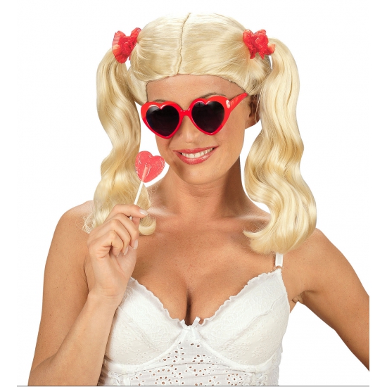 Blonde pruik met staartjes -