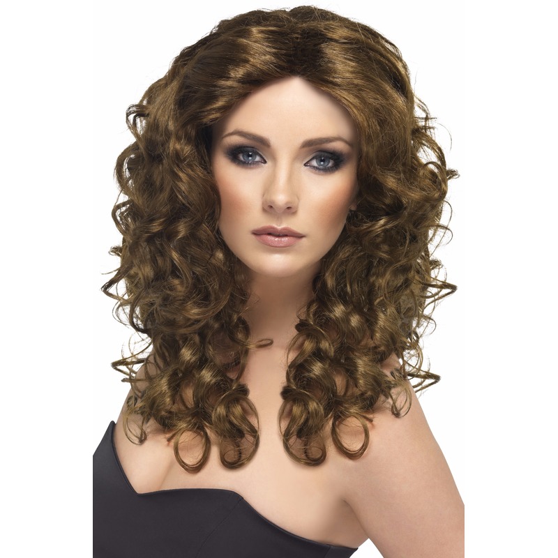 Glamour lady look dames pruik bruin haar -