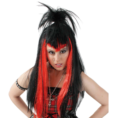 Rock chick pruik rood/zwart -