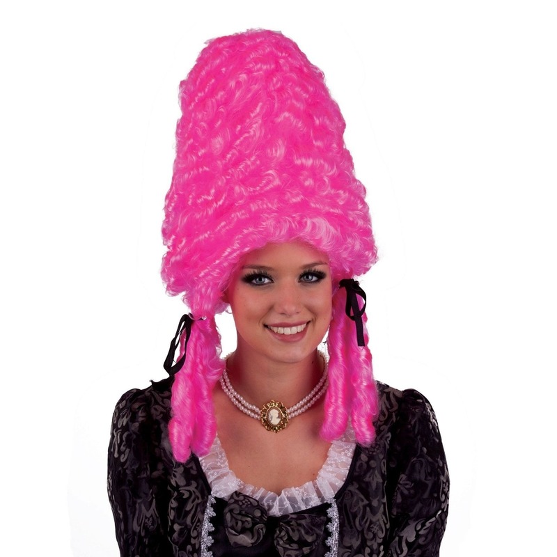 Dames verkleedpruik - Felroze/knalroze - Diva - Middeleeuws - Drag queen -