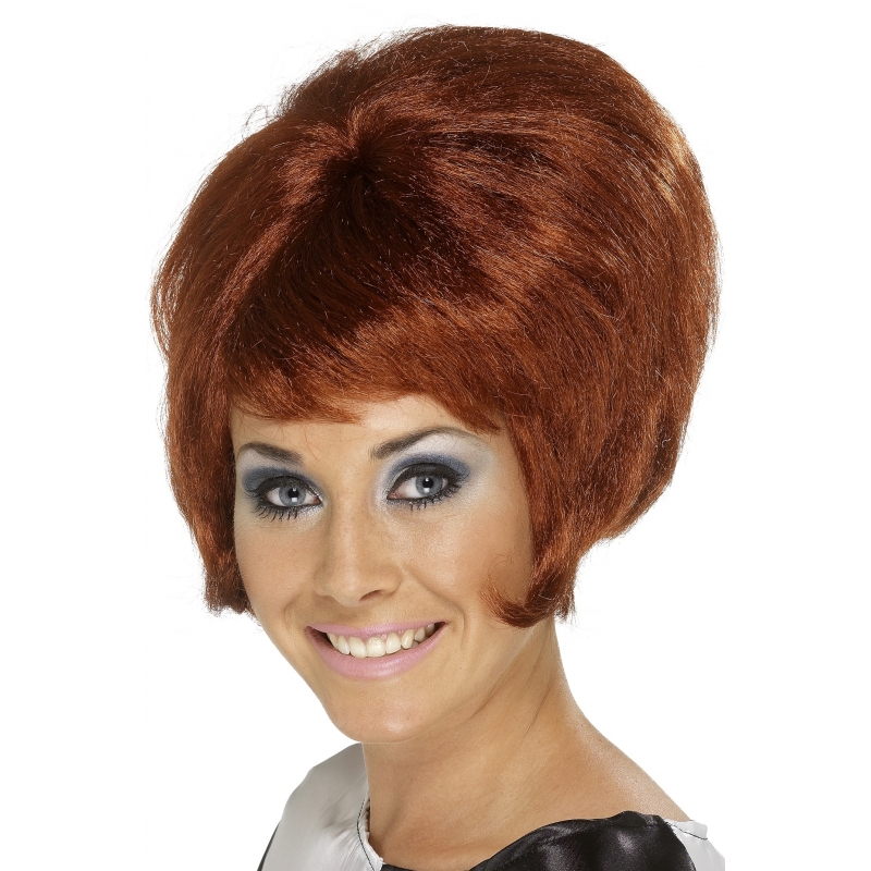 Carnaval verkleed pruik voor dames - Fifties/sixties stijl - roodbruin - opgestoken haar -