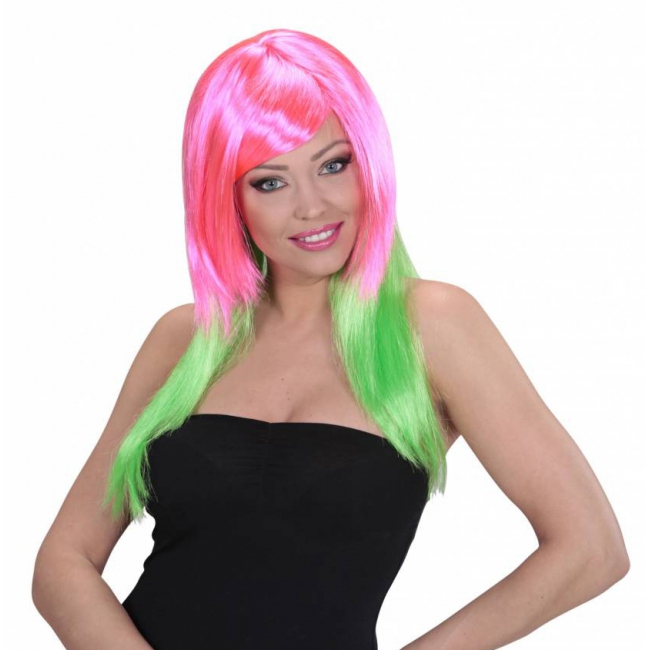 Damespruik duo kleur roze met groen -