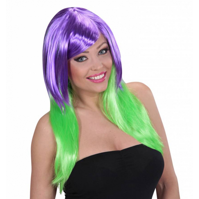 Damespruik duo kleur paars groen -