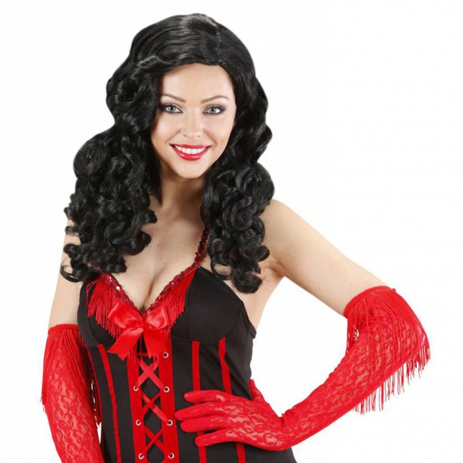 Zwarte glamour pruik met krullend haar -