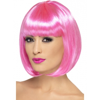 Verkleed pruik - roze - Boblijn - met pony - dames - kapsel - Carnaval damespruik -