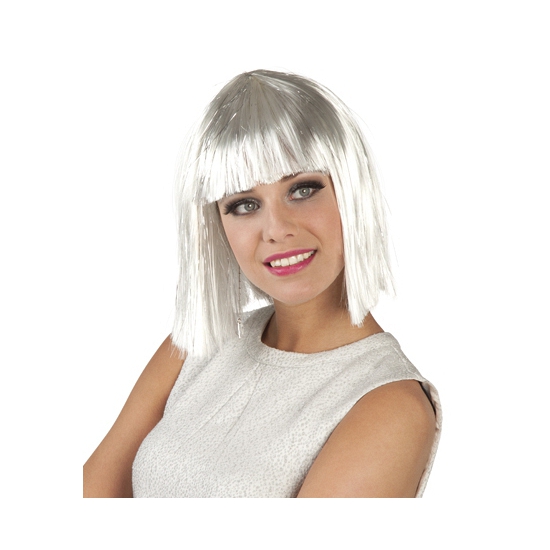 Witte bob damespruik met pony -