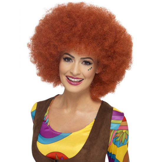 Afro damespruik roodbruin -