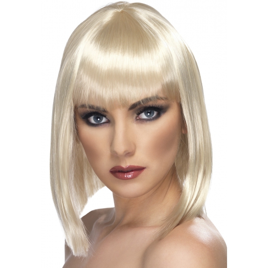Carnaval verkleed damespruik met pony - blond - half lang haar -