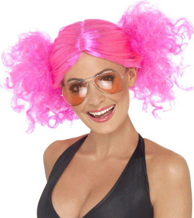 Roze dames pruik met staartjes -