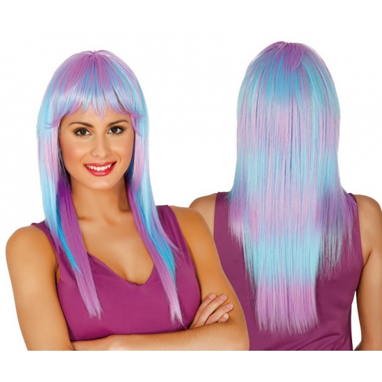 Dames pruik lang haar paars/blauw -