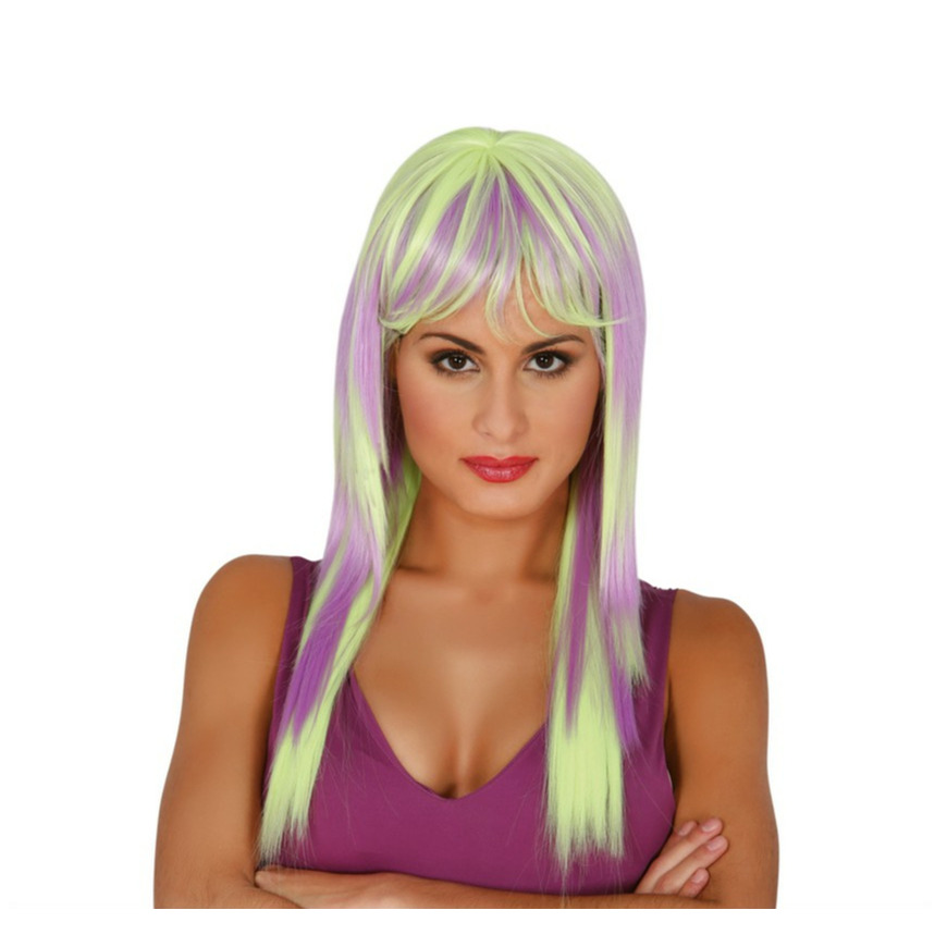 Verkleed pruik lang - paars/groen balayage - voor dames - one size -