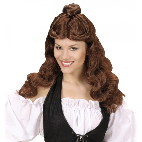 Bruine lange western damespruik -