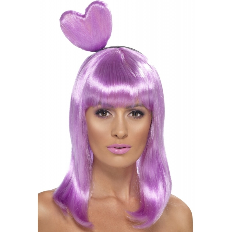 Lila hartjes pruik voor dames -