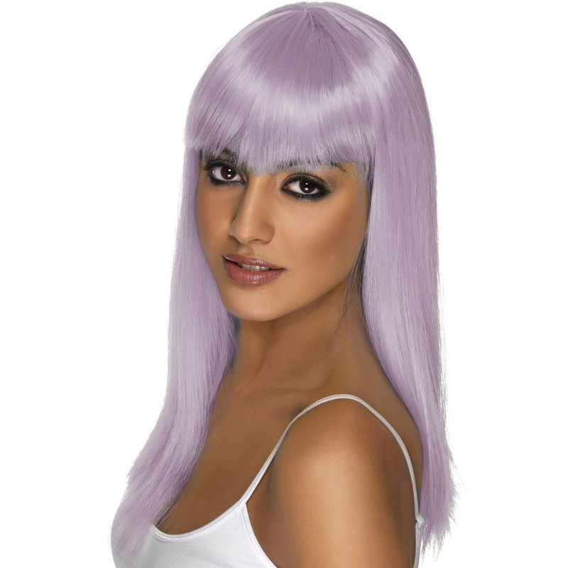 Glamour pruik met lila paars stijl lang haar - voor dames - verkleed pruiken - carnaval -