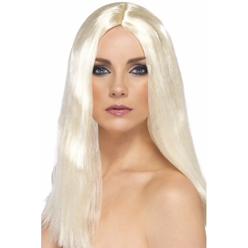 Carnaval verkleed dames pruik - Blond stijl lang haar - Platina blond - vrouwen pruiken -