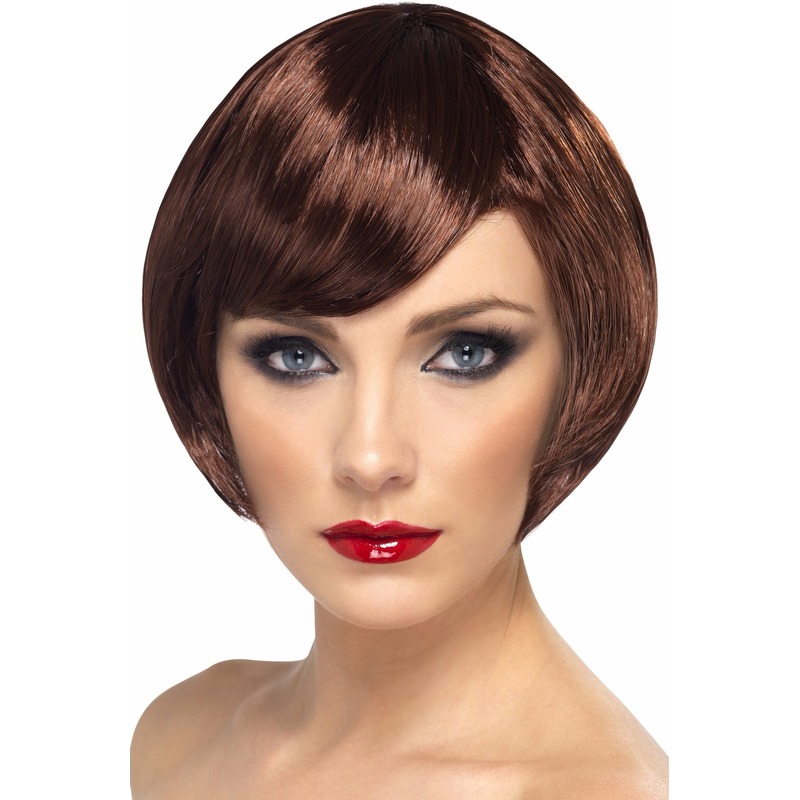 Carnaval verkleed damespruik met kort haar - bruin - Supermodel Bobline -
