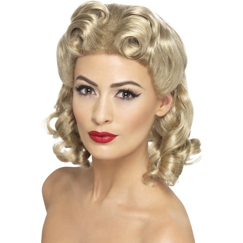 Blonde dames pruik met krullen -