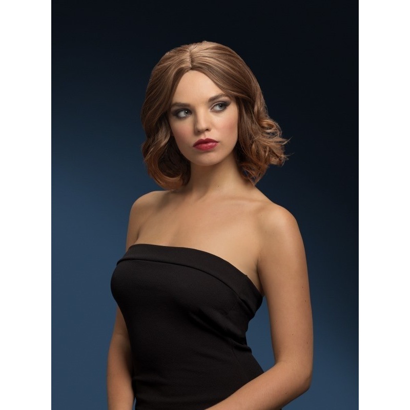 Luxe bruine korte pruik Olivia voor dames -