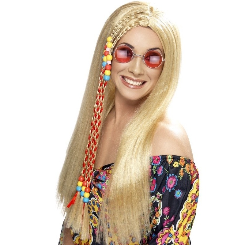 Lange blonde hippie pruik voor dames -