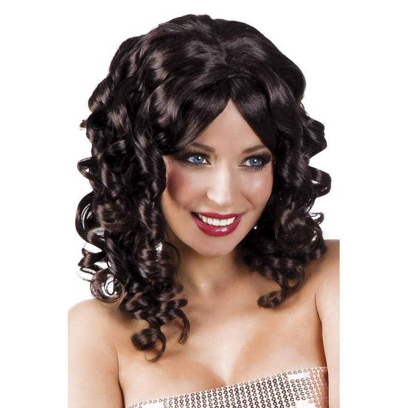 Verkleed pruik - cocktail - bruin - krullen - dames - damespruik - Carnaval -