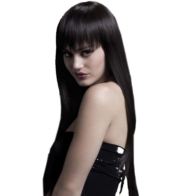 Luxe bruine lange verkleed pruik Jessica voor dames -