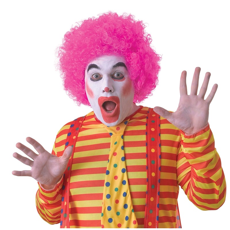 Voordelige roze clownspruik voor volwassenen -