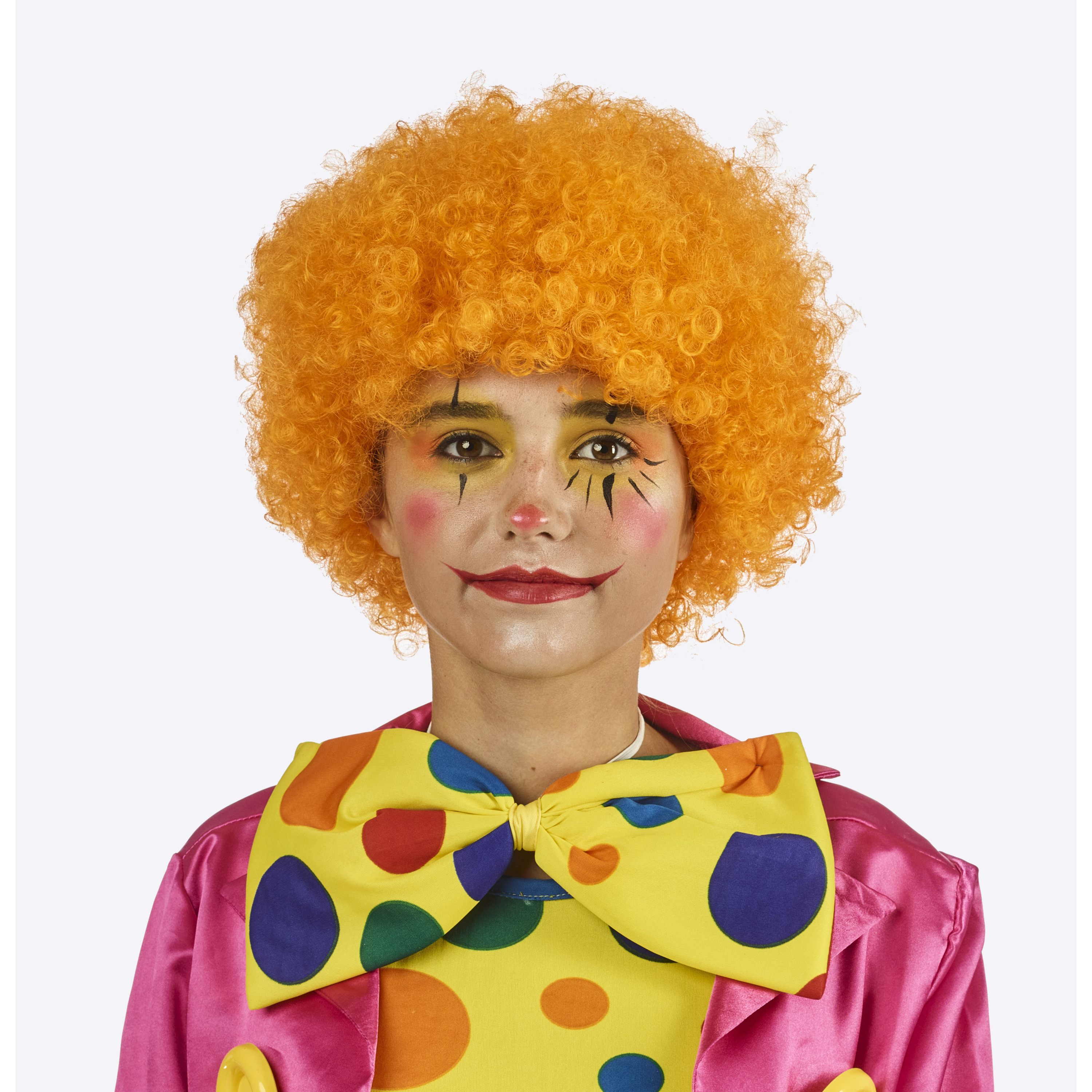 Carnaval verkleed Clownspruik met krulletjes - oranje - volwassenen -