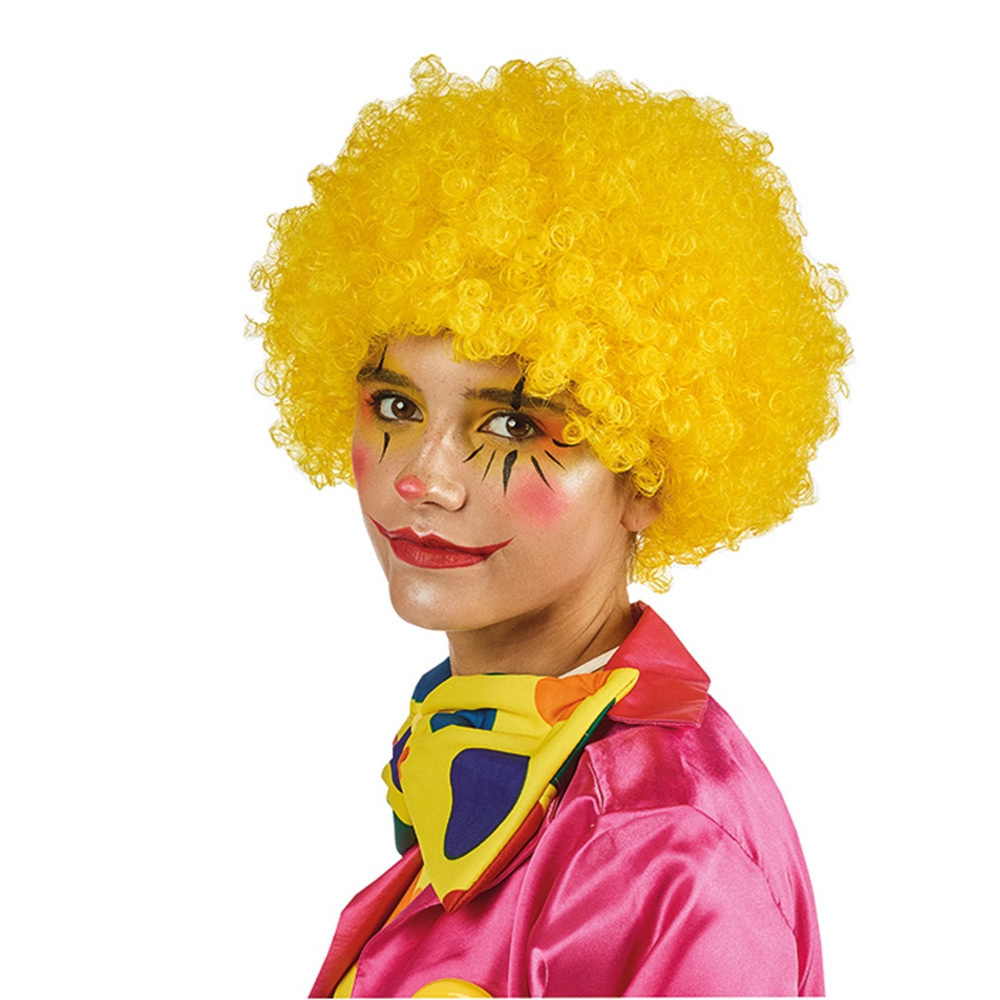 Carnaval verkleed Clownspruik met krulletjes - geel - volwassenen -