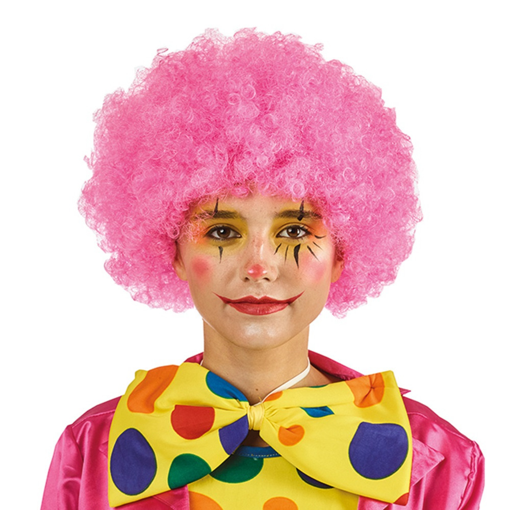 Carnaval verkleed Clownspruik met krulletjes - roze - volwassenen -