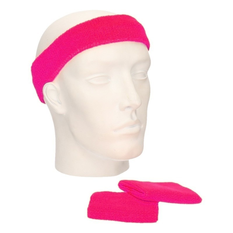 Zweetbandjes sportset fuchsia -