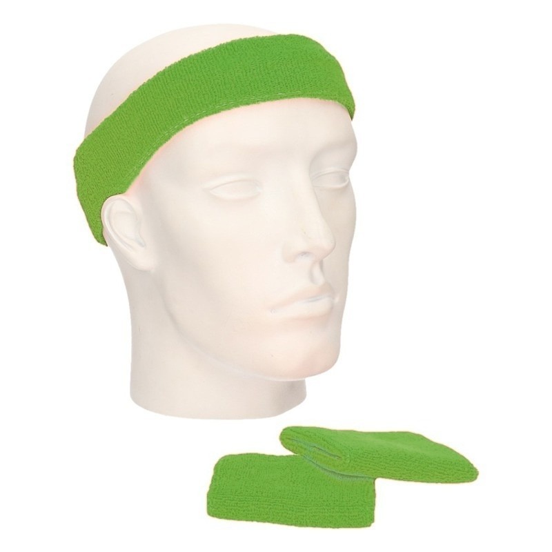 Zweetbandjes sportset lime -