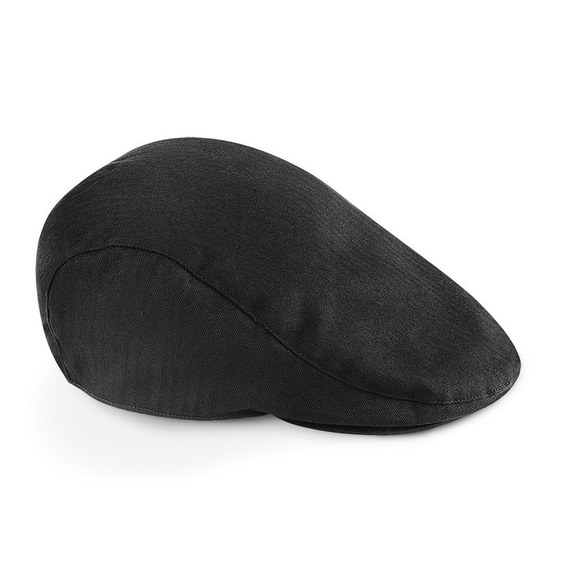 Vintage bakkerspet/flatcap visgraat motief - zwart - volwassenen - katoen L/XL -