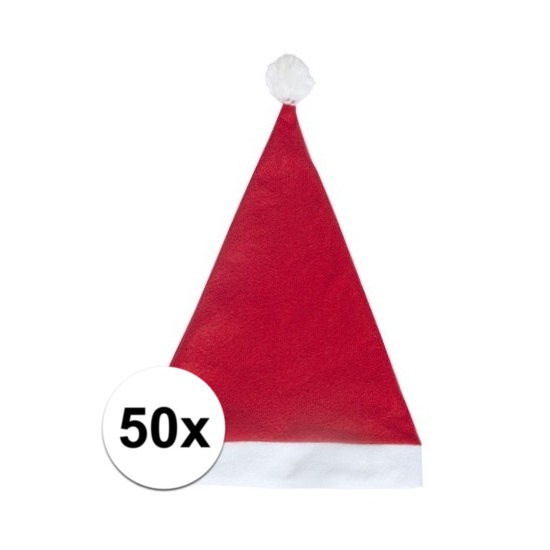 Kerstmuts - 50x - rood - volwassenen - polyester - 59 cm - kerstaccessoires -