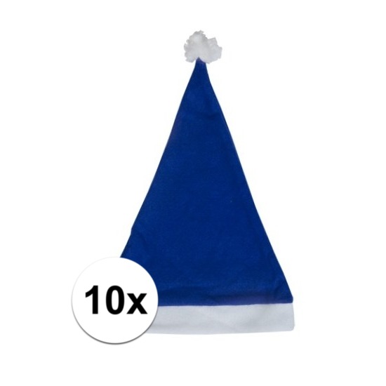 Voordelige kerstmuts - 10x - blauw - voor volwassenen - polyester - 59 cm - kerstaccessoires -