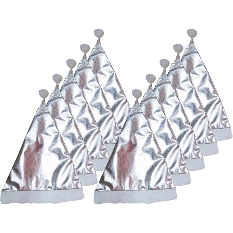 10x Glimmende kerstmutsen zilver voor volwassenen -