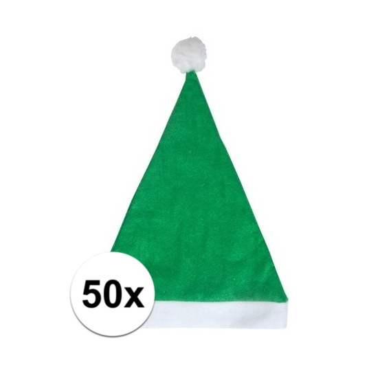 Kerstmuts - 50x - groen - volwassenen - polyester - 59 cm - kerstaccessoires -