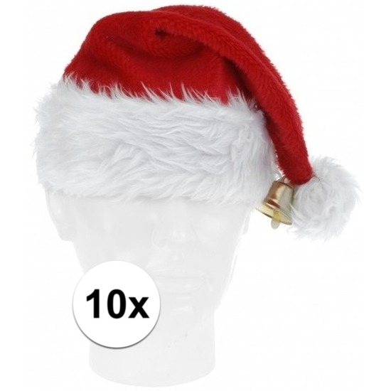 10x Luxe pluche kerstmutsen met bel -