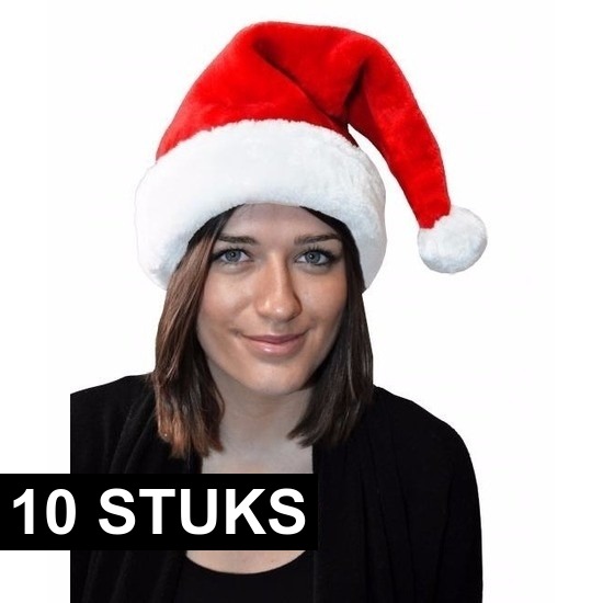 10x Kerstmuts rood pluche voor volwassenen -