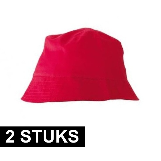 2x Vissershoedjes/zonnehoedjes rood voor volwassenen -