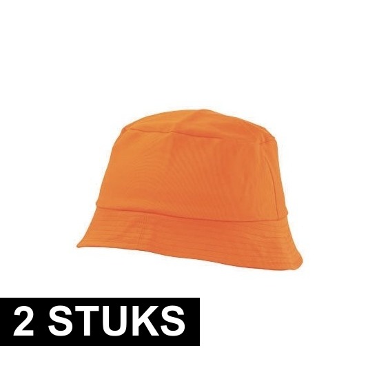 2x Oranje vissershoedjes/zonnehoedjes voor volwassenen -
