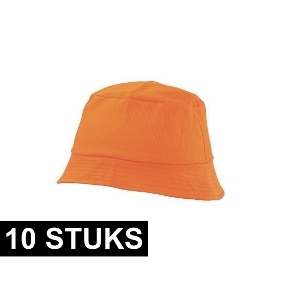10x Oranje vissershoedjes/zonnehoedjes voor volwassenen -