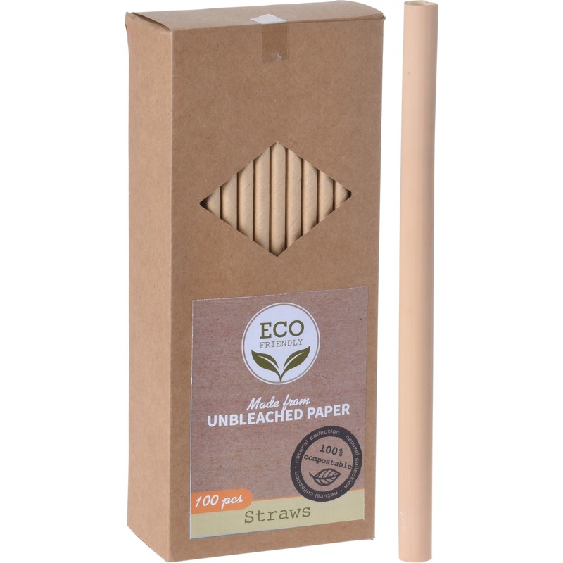 100x Kraft papier drinkrietjes 20 cm -