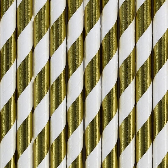 Gestreepte rietjes van papier goud/wit 30 stuks -
